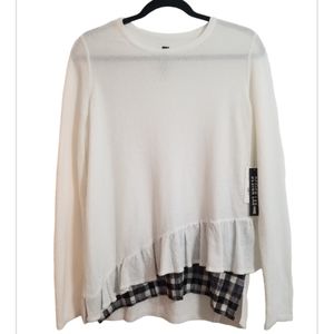 Design Lab for Lord & Taylor Long Sleeve Sweater with Plaid Trim Women's Size MD